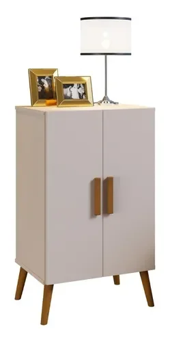 Ver imagem 3 de Sapateira Retro Luna Off/White 2 Portas P/ 12 Pares -Pes de Madeira