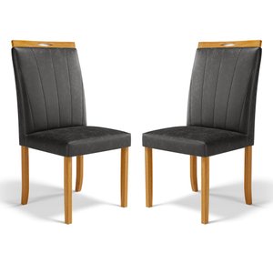 Kit com 2 Cadeiras Aurora Madeira Maciça Estofadas para Mesa de Jantar Courino Preto 503