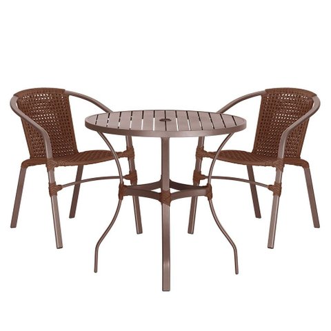 02 Cadeiras Floripa e Mesa Roma 80cm Marrom e Corda Nautica Trama Original