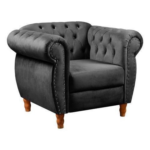 Sofá Nobreza Poltrona Chesterfield Vintage Retrô Clássico Veludo Preto