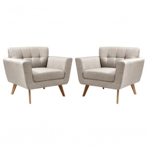 Kit 2 Poltronas Bruna Decorativas Linho com Espuma D26 Bege Bella Decor