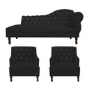 Ver imagem 1 de Kit Divã Cancun 185cm Braço Esquerdo + 2 Poltronas Genesis com Strass Suede: Preto