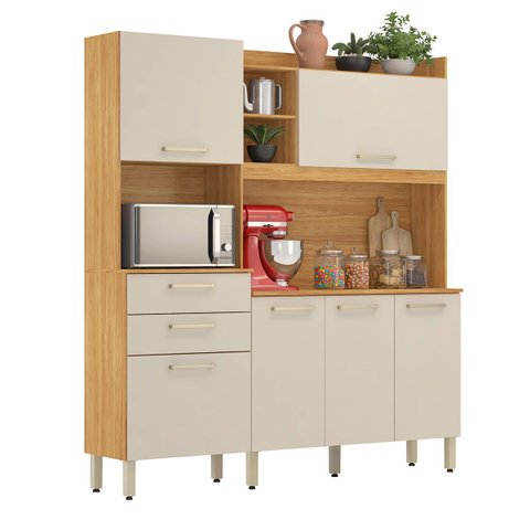Armario de Cozinha Select com 6 Portas e 2 Gavetas Cinamomo Touch/Off White