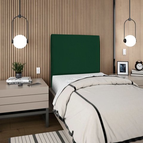 Cabeceira Cama Box Organica Solteiro 90cm Luna Suede C/frame Verde