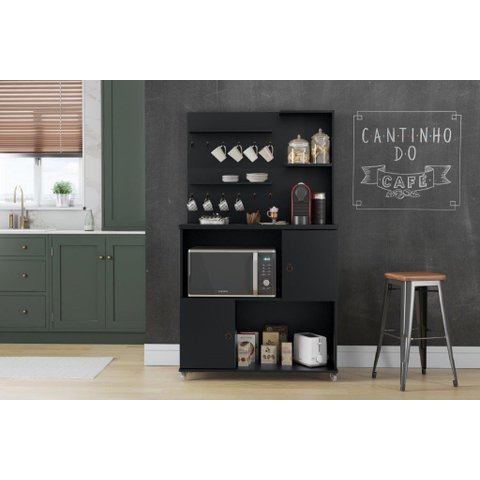 Cantinho do Café 2 Portas com Rodízios em Silicone Cor Preto Pt