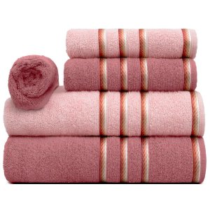 Jogo de Toalha de Banho 5 Peças 100% Algodão Classic Rosa Místico/rosa Nevada