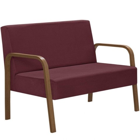 Poltrona 2 Lugares Jade Braço Madeira Suede Bordô