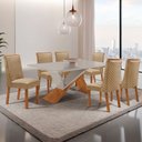 Ver imagem 1 de Mesa de Jantar Yasmin 180cm Tampo MDF Vidro Canto Copo com 6 Cadeiras Yasmin