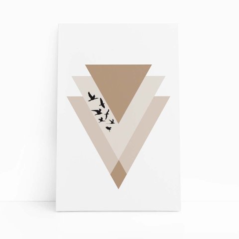 Triângulo Geométrico Dourado Arte Quadro Canvas 60x40cm