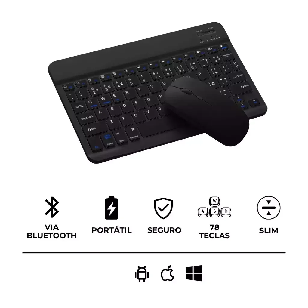Teclado sem Fio Bluetooth Recarregável com Mouse - 9