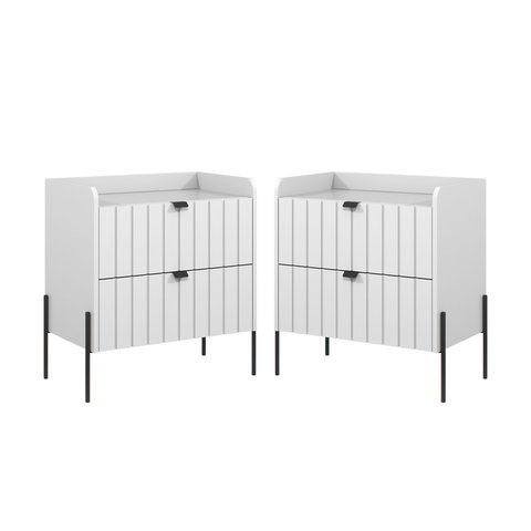 Kit 2 Mesas de Cabeceira Venus 60cm com Base Preta:branco