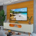Ver imagem 1 de Rack com Painel para TV até 84 Polegadas com LED 100% MDF 217CMX237CM Pés em Madeira Maciça com LED 1 Gaveta 2 Portas Luminare Nobre