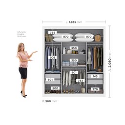 Guarda-Roupa Casal com Espelho 3 Portas 4 Gavetas 185,5cm Viena Yescasa - 4