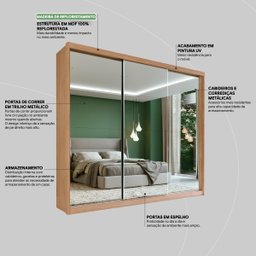 Guarda Roupa Casal 3 Portas com Espelho e 2 Gavetas 100% MDF London Yescasa - 9 Guarda Roupa Casal 3 Portas com Espelho e 2 Gavetas 100% MDF London Yescasa - 9