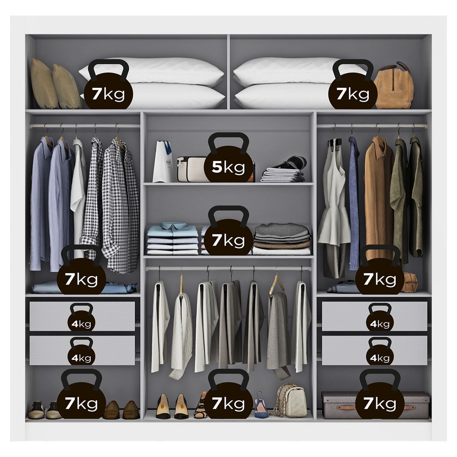 Guarda-Roupa Casal 3 Portas 4 Gavetas 185,5cm Viena Yescasa Branco