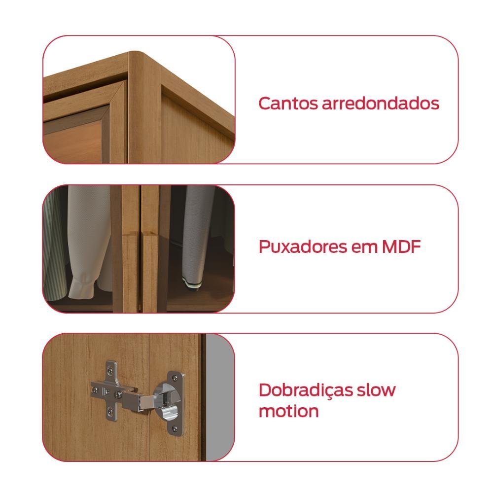 Guarda-roupa Casal Solaris 6 Portas com Vidro Fumê e Pes Amendoa Clean - 8