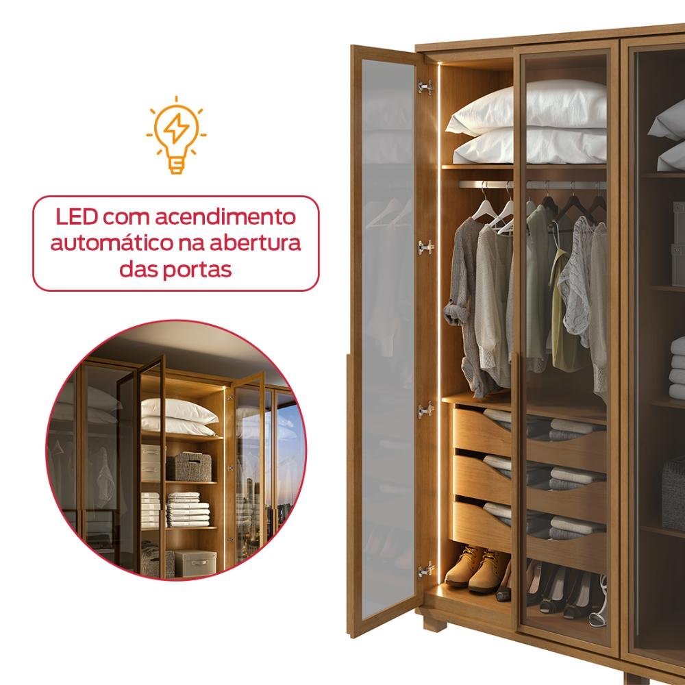 Guarda-roupa Casal Solaris 6 Portas com Vidro Fumê e Pes Amendoa Clean - 7