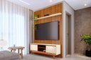 Ver imagem 1 de Home Theater Painel com Bancada para TV 164cm 2 Portas Milo MDP Cinamomo/Off White Sala