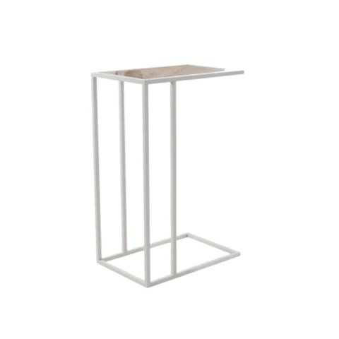 Mesa Lateral Elena Industrial Branco com Tampo de Vidro