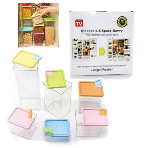 JOGO POTES HERNETICOS EMPILHAVEL KIT ORGANIZADOR COM 6 POTES PORTA MANTIMENTOS ALIMENTOS
