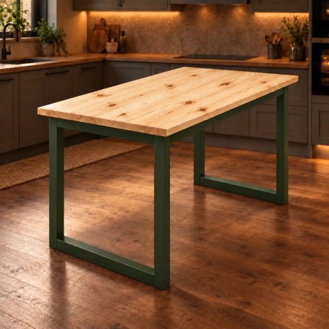 Mesa de Jantar Reforçada Industrial 110x60cm Tampo Bege Pés Verde