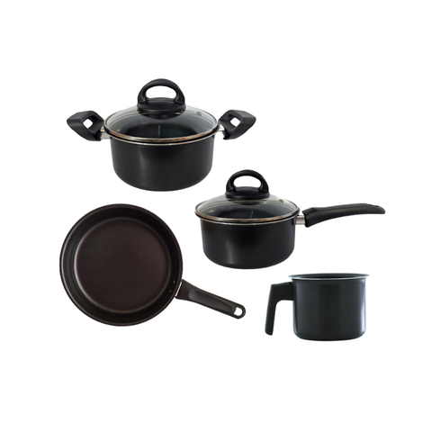 Jogo de Panelas Antiaderente 4 Pçs Frigideira/canecao- Preto