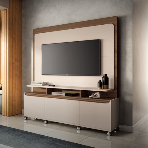 Estante de TV 70 pol 180cm Mabel Off White/Castanho H01 - D’Rossi