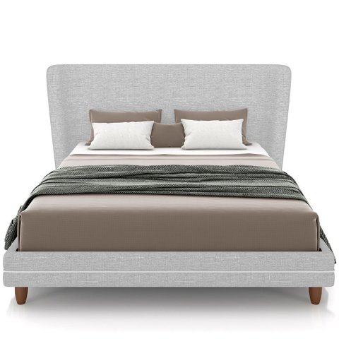 Cabeceira King Nilo 195cm com Cama Pés Madeira Suném P05 Linho Cinza Claro Bouclê Cru - Lyam Decor