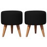 Kit 2 Puff Redondo Linho Sala Quarto Banqueta Pés Polipropileno - Preto - 1