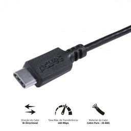 CABO PARA CELULAR USB TIPO C 2.0 PARA USB TIPO C / TYPE C 2 METROS PRETO - PUCP-02 - 2