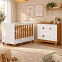 Ver imagem 1 de Berço Mini Cama com Cômoda Sapateira 1 Porta e 4 Gavetas Apolo Branco Fosco/Savana - Reller Mó