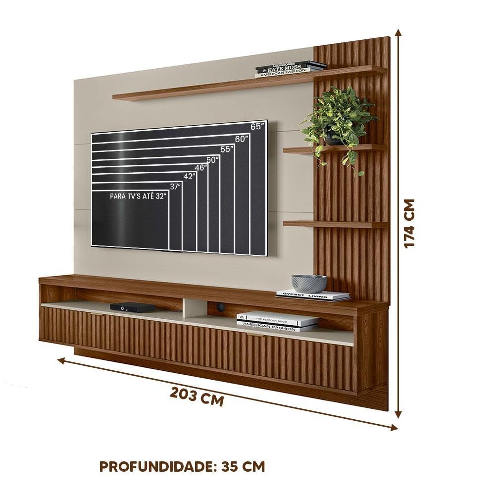 Painel Grande Ripado TV Até 65 Polegadas Freijó Off White Garça Shop JM - 4