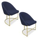 Ver imagem 1 de Kit 02 Cadeiras Poltrona de Jantar Bela Suede Base Metálica Industrial Dourado Azul Marinho