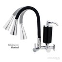 Ver imagem 2 de Torneira de Cozinha Preto Gourmet Parede Inox com Filtro Preto Flexível bico Arejador Duplo Jato