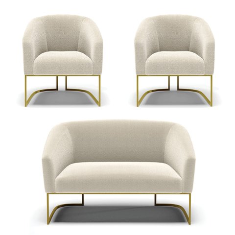 Namoradeira e 2 Poltronas Industrial Dourado Stella Bouclê D03 - D'Rossi