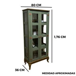 Cristaleira de Madeira com Vidro Nas Laterais de 2 Portas:verde - 2