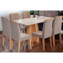 Ver imagem 1 de Conjunto: Mesa Sala Jantar Patricia C/ Tampo Madeirado C/ Vidro Canto Reto 160x80cm e 6 Cadeiras