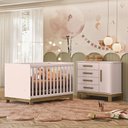 Ver imagem 1 de Quarto de Bebê Qencanto Slim com Cômoda 4355 e Berço 4315 Qmovi Rosa Acetinado + Colchão Ortobom