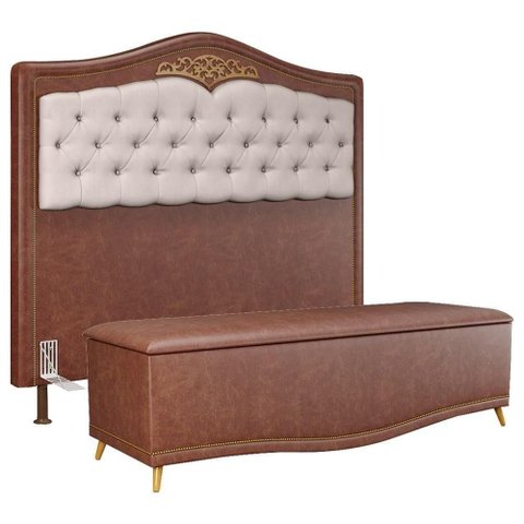 Cabeceira Cama Box Casal Queen 160cm com Calçadeira Baú Imperial J02 Facto Marrom-bege - Mpozenato