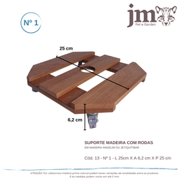 Suporte para Vaso com Rodas Cristal em Madeira 25cm - 2