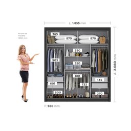 Guarda-Roupa Casal com Espelho 3 Portas 4 Gavetas 185,5cm Viena Yescasa - 3