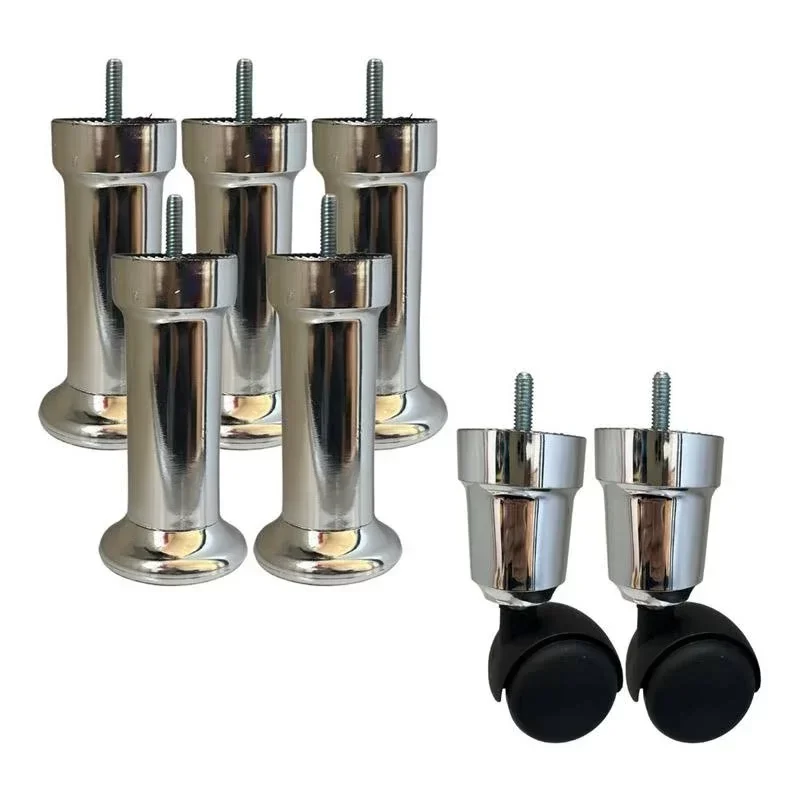 Kit Pes para Cama Box 5 Pes 2 Rodizio Cromado com 13 Cm Altura - 4