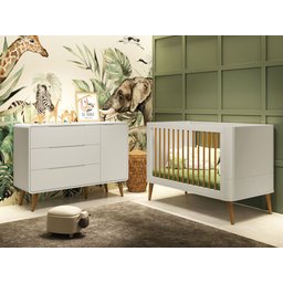 Jogo de Quarto Retrô para Bebê Mila Sapateira Areia Fosco com Madeira - MoveisAqui - 1