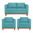 Ver imagem 1 de Kit Sofá 3 Lugares e 2 Poltronas Europa 180 cm Estilo Conforto e Elegância Suede Azul Turquesa