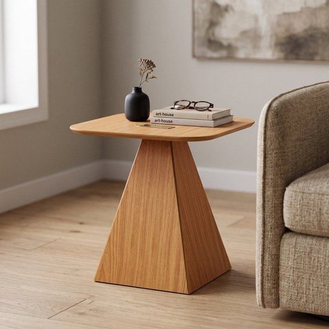 Mesa de Canto Base Pirâmide 50cm 100% MDF 2026 Marrom