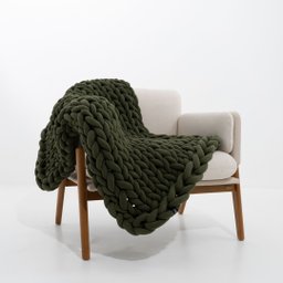 Manta Peseira de Tricot Solteiro/sofá 0,60x1,50m, Cor Musgo - Magma Cotton - 1