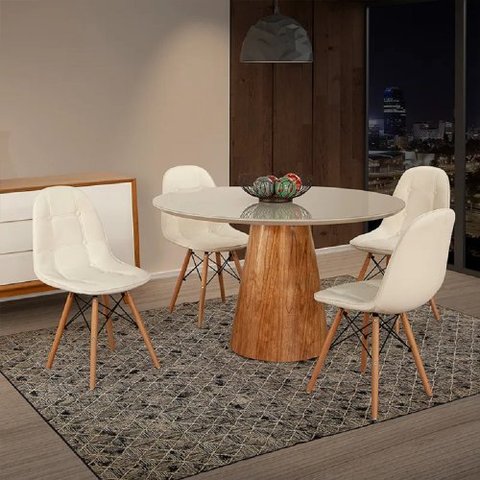 Mesa De Jantar Cone Com Tampo Redondo De Vidro 100cm - Off White Off White