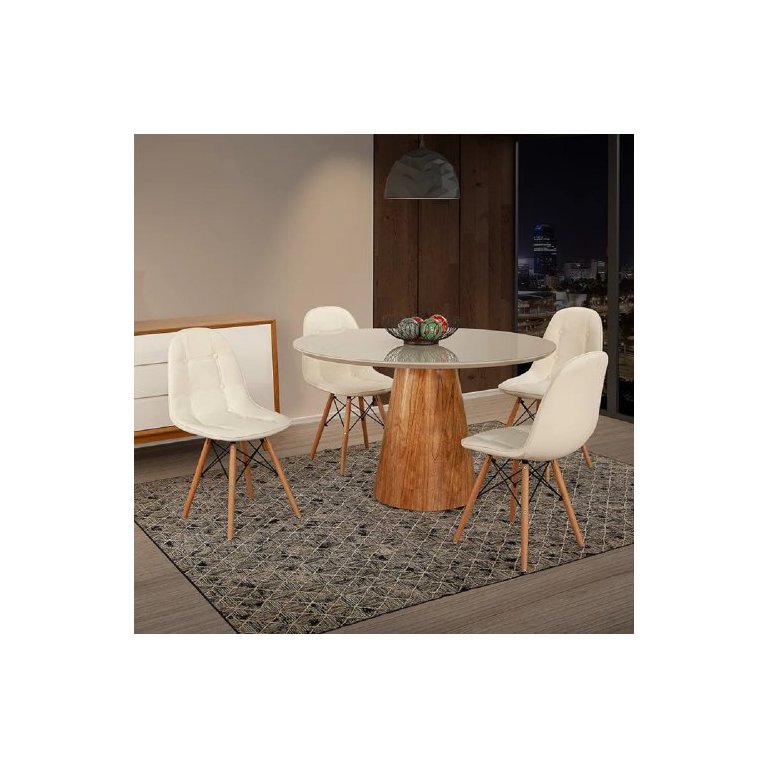 Mesa De Jantar Cone Com Tampo Redondo De Vidro 100cm - Off White Off White
