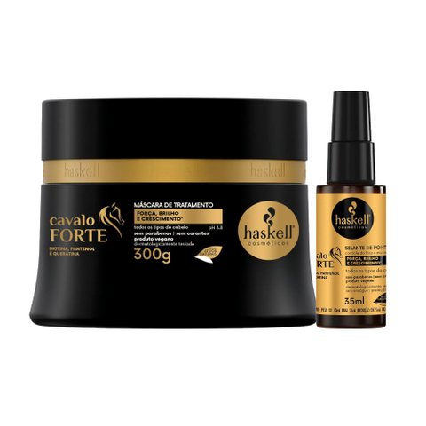 Kit Cavalo Forte 1 Máscara 300ml 1 Selante de Pontas 35ml Haskell 14426