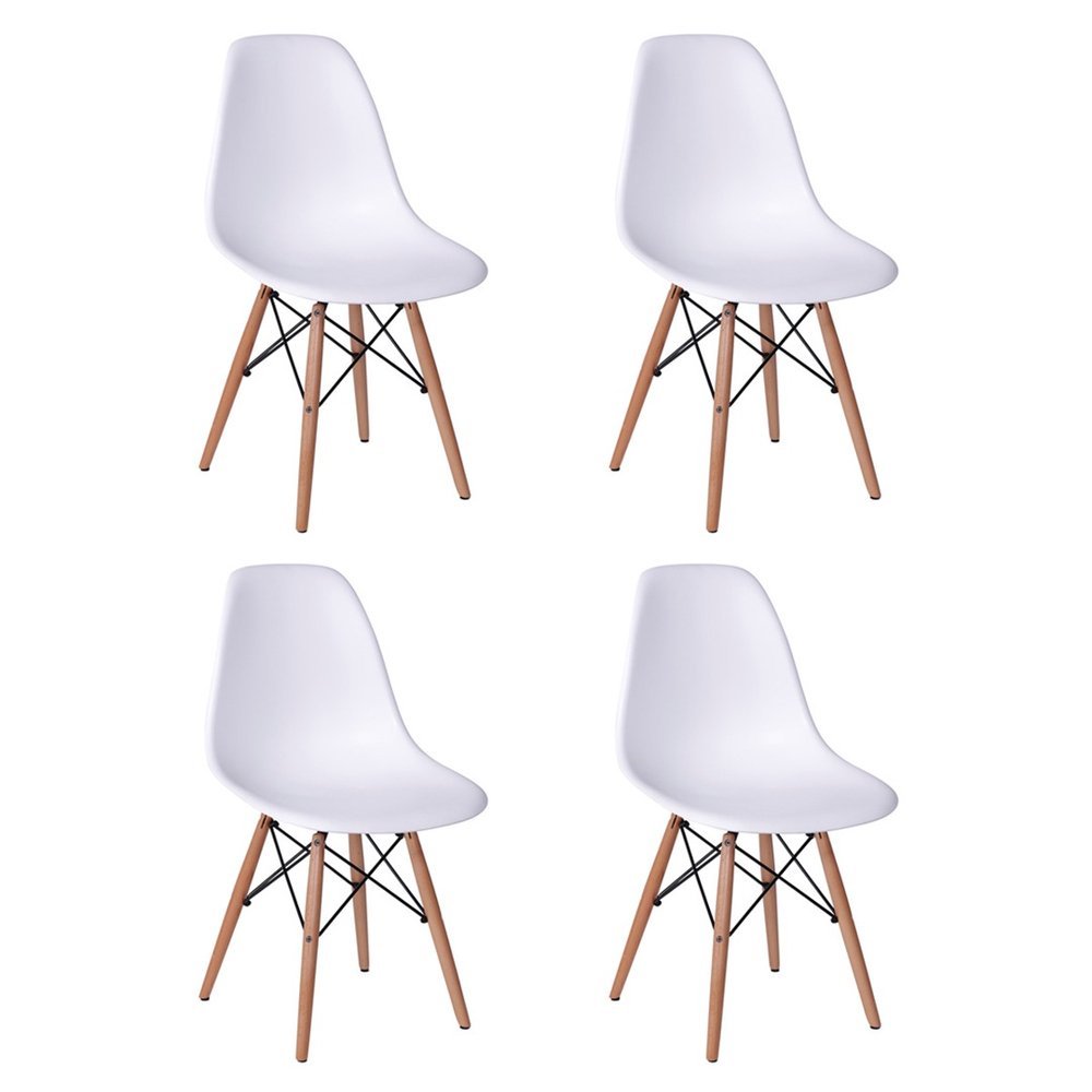 Jogo De Mesa 4 Cadeiras Brancas Eames Eiffel 110 Cm Base Madeira Tampo Branco - 5